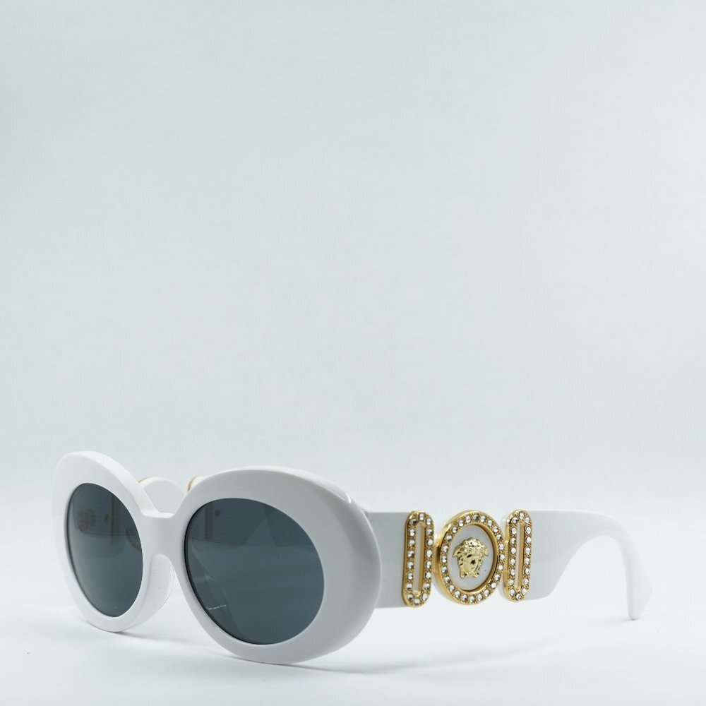 Versace White Oval Sunglasses with Gold Medusa Accent